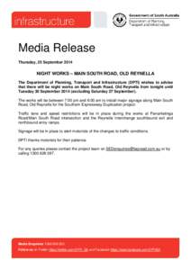 Media Release - Southern Expressway signage works Sept2014