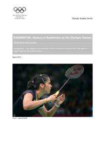 BADMINTON: History of Badminton at the Olympic Games