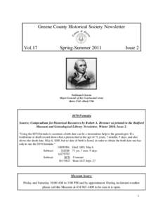 Greene County Historical Society Newsletter  Vol.17 Spring-Summer 2011