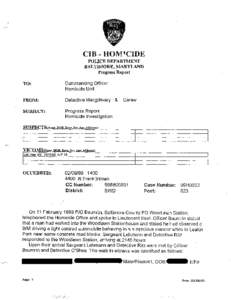CIB - HOMJCIDE POLICE DEPARTMENT BALTIMORE, MARYLAND Progress Report TO: