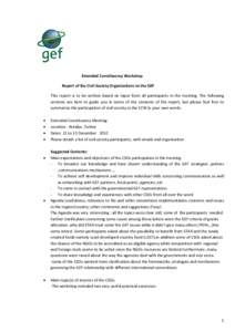 Extended Constituency Workshop Report of the Civil Society Organizations to the GEF This report is to be written based on input from all participants in the meeting. The following sections are here to guide you in terms 