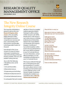 RESEARCH QUALITY MANAGEMENT OFFICE DECEMBER 2012 Office of the Vice-President (Research and International)