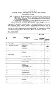 F. NoAdvt.167/R-I NATIONAL COUNCIL OF EDUCATIONAL RESEARCH AND TRAINING Advertisement NoNote: - 1) The posts under PWD category published against Advt.NoSpecial recruitment drive for PWD)
