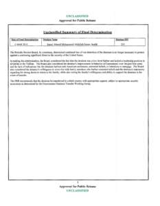 UNCLASSIFIED Approved for Public Release Unclassified Summary of Final Determioatjon Date of Final Determination