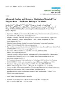 Allometric Scaling and Resource Limitations Model of Tree Heights: Part 2. Site Based Testing of the Model. Remote Sens. 2013, 5, 202–223