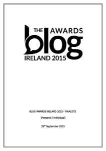 BLOG AWARDS IRELANDFINALISTS (Personal / Individual) 29th September 2015  