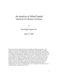 An Analysis of Allied Capital Questions of Valuation Technique By  Greenlight Capital, Inc.