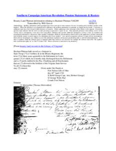 Southern Campaign American Revolution Pension Statements & Rosters Bounty Land Warrant information relating to Buckner Pittman VAS209 Transcribed by Will Graves vsl 2VA[removed]