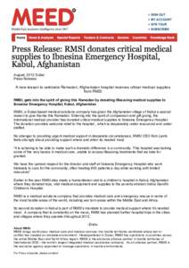    August, 2012 Dubai Press Release  A new reason to celebrate Ramadan, Afghanistan hospital receives critical medical supplies