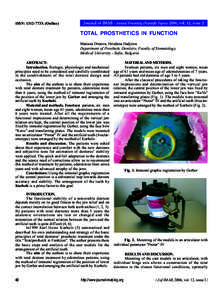 ISSN: 1312-773X (Online)  Journal of IMAB - Annual Proceeding (Scientific Papers) 2006, vol. 12, issue 2 TOTAL PROSTHETICS IN FUNCTION Mariana Dimova, Hrizdana Hadjieva