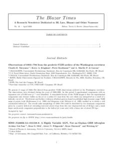 T he Blazar T imes A Research Newsletter Dedicated to BL Lacs, Blazars and Other Nonsense No. 42 — April 2002 Editor: Travis A. Rector ()