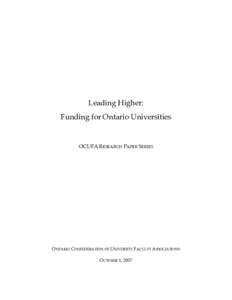 Leading Higher: Funding for Ontario Universities