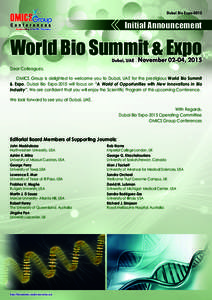 Dubai Bio Expo[removed]Initial Announcement World Bio Summit & Expo Dubai, UAE