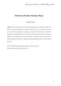 History of Economic Review, 43, Winter, 2006, p[removed]On Prices in Myrdal’s Monetary Theory