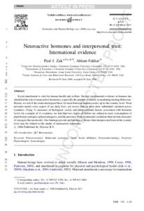 Neuroscience / Neuropeptides / Orgasm / Neuroendocrinology / Social psychology / Oxytocin / Paul J. Zak / Estrogen / Factor analysis / Hypothalamus / Trust / Neuroeconomics