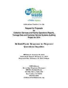 Addendum Number 1 to the  Request for Proposals for Collection Services and Facility Operations Reports, Tonnage Data and Customer Service Systems Auditing