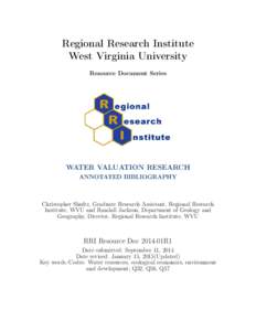 Regional Research Institute West Virginia University Resource Document Series WATER VALUATION RESEARCH ANNOTATED BIBLIOGRAPHY