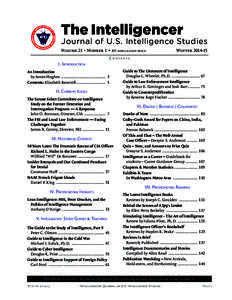 The Intelligencer  Journal of U.S. Intelligence Studies Volume 21 • Number 1 • $15 single copy price  Winter