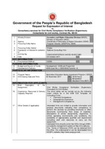 Government of the People’s Republic of Bangladesh Request for Expression of Interest for Consultancy services for Civil Works Compliance Verification (Supervisory Consultants for civil works), Contract No. SD-50