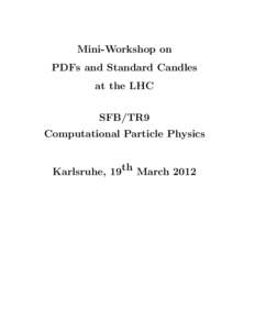 Mini-Workshop on PDFs and Standard Candles at the LHC SFB/TR9 Computational Particle Physics Karlsruhe, 19th March 2012