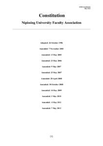 NUFA Constitution May 2012 Constitution Nipissing University Faculty Association ___________________________________________________________________________