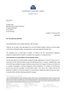 Letter from the ECB President to Mr Matt Carthy, MEP, on several aspects of the Irish adjustment programme