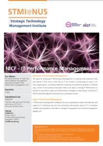 NICF - IT Performance Management For Whom For senior business, IT, audit and risk/compliance management executives involved in the