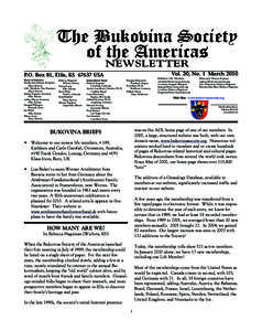 The Bukovina Society of the Americas NEWSLETTER Vol. 20, No. 1 March 2010