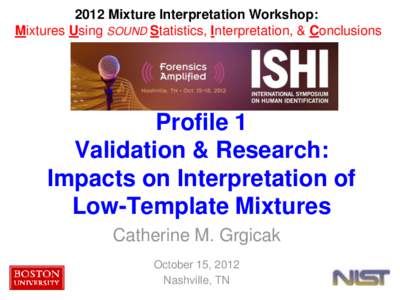 2012 Mixture Interpretation Workshop: Mixtures Using SOUND Statistics, Interpretation, & Conclusions Profile 1 Validation & Research: Impacts on Interpretation of