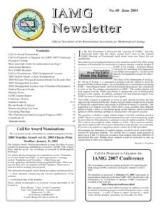 IAMG Newsletter No. 68 June[removed]Official Newsletter of the International Association for Mathematical Geology