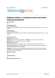 Article ID: WMC004831  ISSNDiabetes mellitus: a complete ancient and modern historical perspective