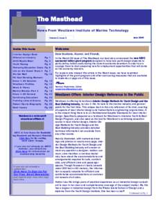 The Masthead News From Westlawn Institute of Marine Technology Volume 3, Issue 2 Welcome