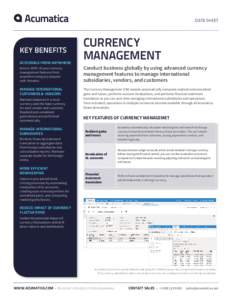 DATA SHEET  KEY BENEFITS ACCESSIBLE FROM ANYWHERE  CURRENCY