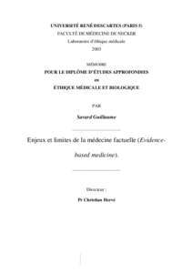 UNIVERSITÉ RENÉ DESCARTES (PARIS 5) FACULTÉ DE MÉDECINE DE NECKER Laboratoire d’éthique médicaleMÉMOIRE
