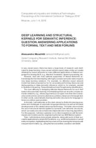 Deep Learning and Structural Kernels for Semantic Inference: Question Answering Applications to Formal Text and Web Forums