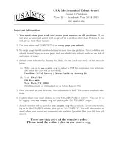 USA Mathematical Talent Search Round 3 Problems Year 26 — Academic Year 2014–2015 www.usamts.org  Important information: