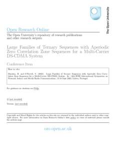 Open Research Online The Open University’s repository of research publications and other research outputs Large Families of Ternary Sequences with Aperiodic Zero Correlation Zone Sequences for a Multi-Carrier