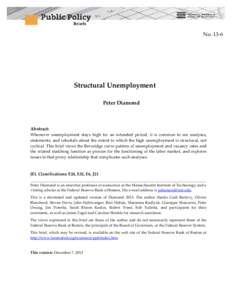 NoStructural Unemployment Peter Diamond  Abstract: