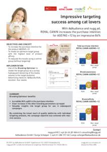 Impressive targeting success among cat lovers With AdAudience and nugg.ad, ROYAL CANIN increases the purchase intention for AGEING +12 by an impressive 84% OBJECTIVES AND CONCEPT