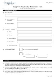 Version: v1  Delegation of Authority – Nomination Form – THIS FORM IS VALID FOR USE UNTIL 30 JUNE 2017 –  AUTHORISATION DETAILS
