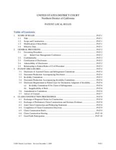 UNITED STATES DISTRICT COURT Northern District of California PATENT LOCAL RULES Table of Contents 1.