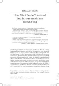 BENJAMIN GIVAN  How Mimi Perrin Translated Jazz Instrumentals into French Song “Just like the th at the beginning of they and at the beginning of theater.”