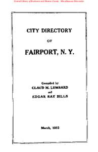 Central Library of Rochester and Monroe County · Miscellaneous Directories  CITY DIRECTORY OF  FAIRPORT, N. Y.