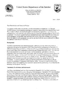 Letter to Stakeholders regarding the regulatory status of the Morro shoulderband snail