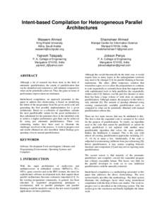 Intent-based Compilation for Heterogeneous Parallel Architectures Waseem Ahmed Shamsheer Ahmed