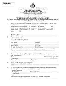 FORM GP-01  + MINISTRY OF EMPLOYMENT AND SOCIAL AFFAIRS EMPLOYMENT DEPARTMENT INDUSTRIAL RELATIONS SECTION