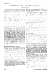 Tribute Guidelines Guidelines for Authors – The Victorian Naturalist December 2013 The Victorian Naturalist welcomes the submission of