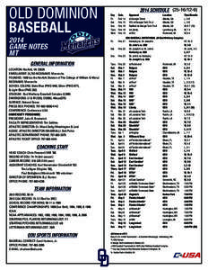 OLD DOMINION BASEBALL 2014 GAME NOTES MT