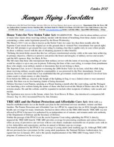 October[removed]Hangar Flying Newsletter A Publication of the McChord Field Retiree Activities Office for Air Force Retirees, their spouses and survivors. Department of the Air Force, 100 Joe Jackson Blvd, Customer Service