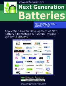 Batteries Next Generation knowledgefoundation.com April 30-May 1, 2013 Boston, MA USA
